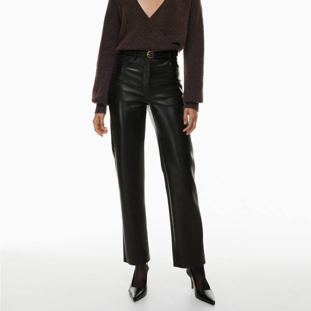 Aritzia Wilfred Sz 4 The Melina Pants Black Vegan Leather High Rise Straight Leg